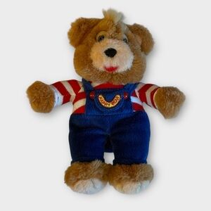 GUND Happy Bear Stuffed Teddy Bear Plush Vintage 1989 Blue Overalls